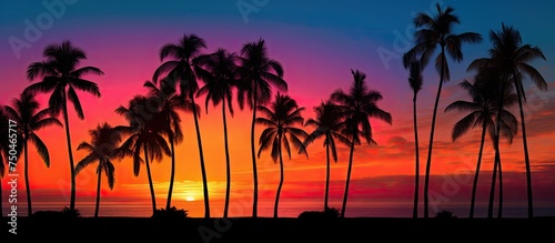 Serene Palm Trees Creating Beautiful Silhouettes Against a Vibrant and Colorful Sunset Sky