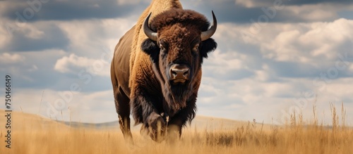 Majestic Bison Roaming the Pristine Prairie Grasslands in North America