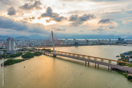 Aerial view of Tran Thị Ly bridge Da Nang city, Vietnam