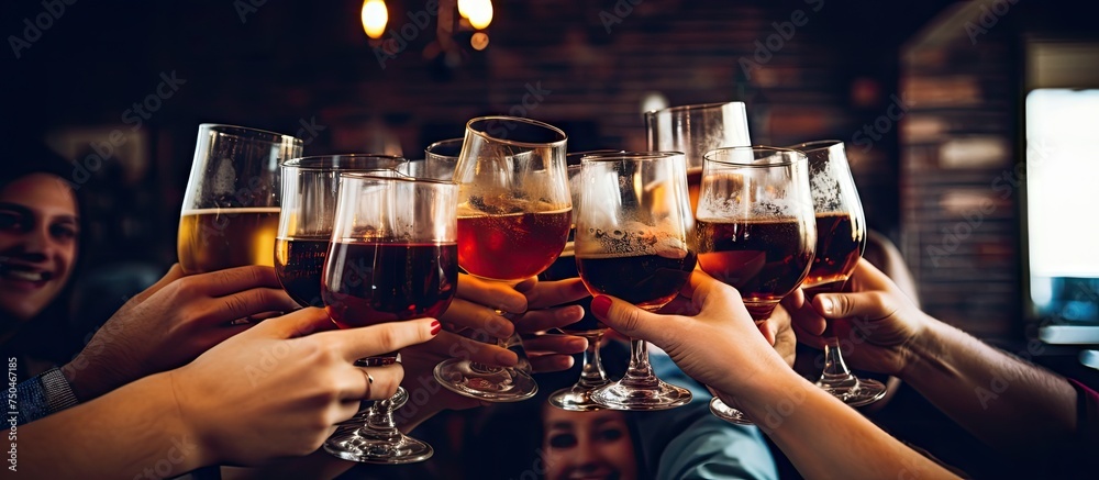 Diverse Group Celebrating Together with Wine Toasts and Smiles in a Festive Gathering - obrazy, fototapety, plakaty 