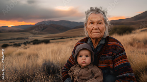 Grandmother and her grandchild at countryside