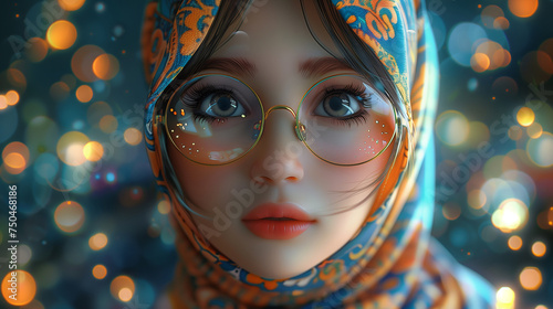 A beautiful cute girl wearing scarf and glasses, close up view
