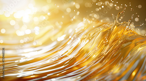 Golden Pure Energy Petro Droplets Ripple Wave Form in Splashing Background