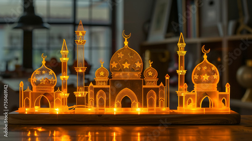 A beautiful mosque ornament made up of Acrylic led with glowing lighting. Ramadan kareem decoration