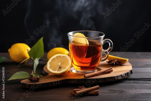 tea in cup with leaf mint and lemon isolated on white background