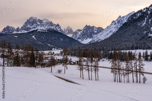 Three Peaks (Drei Zinnen) ski resort in the UNESCO World Heritage site Dolomites in Italy.