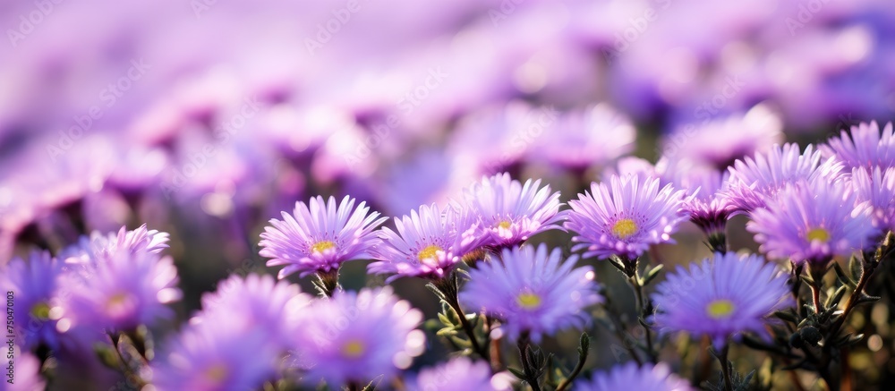 Obraz premium Vibrant Purple Field Flowers Bathing in Warm Sunlight
