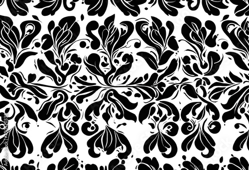 seamless pattern with flowers, black and white