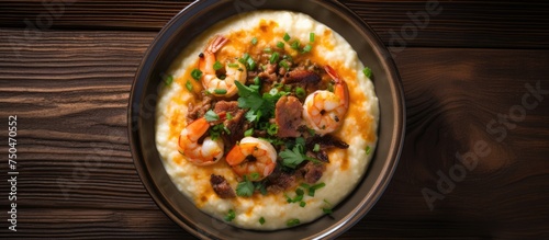 Gourmet Fusion: Savory Masoor Bowl with Succulent Shrimp and Cheesy Goodness