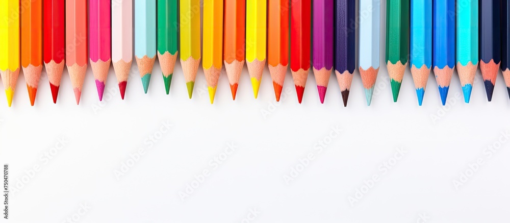 Vibrant Rainbow Colored Pencils Symbolizing Artistic Creativity and Diversity on Clean White Background Vibrant Rainbow Colored Pencils Symbolizing Artistic Creativity and Diversity on Clean White Background