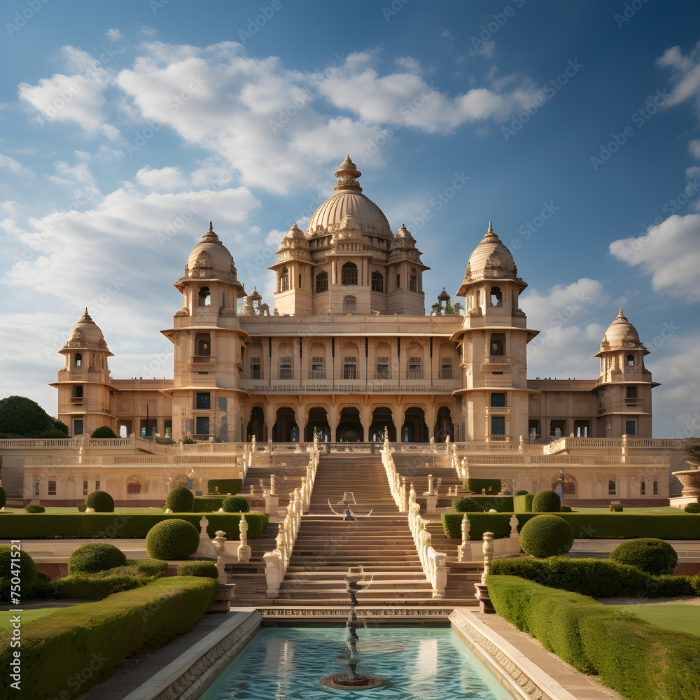 Magestic Representation of Rich Bhawan Architecture Immersed in Natural Serenity