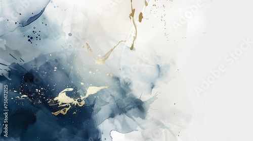 Watercolor Art Background with Gold Accents in Earth Tones - Vibrant Blue and Gold Abstract, Elegant Metallic Strokes, Modern Luxe Composition for Prints, Wall Art, Covers, and Invitations © Pippin