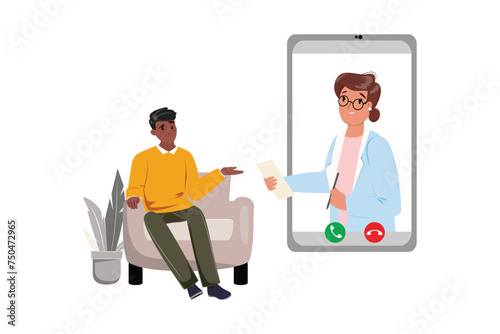 Nurturing Mental Well-being. Man having a session with the psychotherapist online.