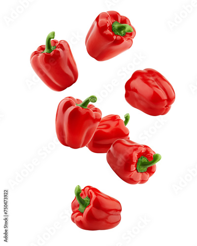 Falling sweet Pepper, Paprika, isolated on white background, full depth of field © grey