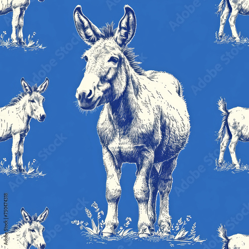 Donkey pattern, frameless pattern to enlarge and use as graphic element like background, tiles, ai generated