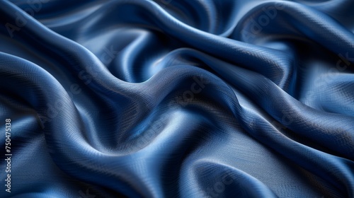 A dark background of silk satin fabric. Navy blue color. An elegant background with space for you to design. Wavy folds. Christmas, birthday, anniversary. Template.