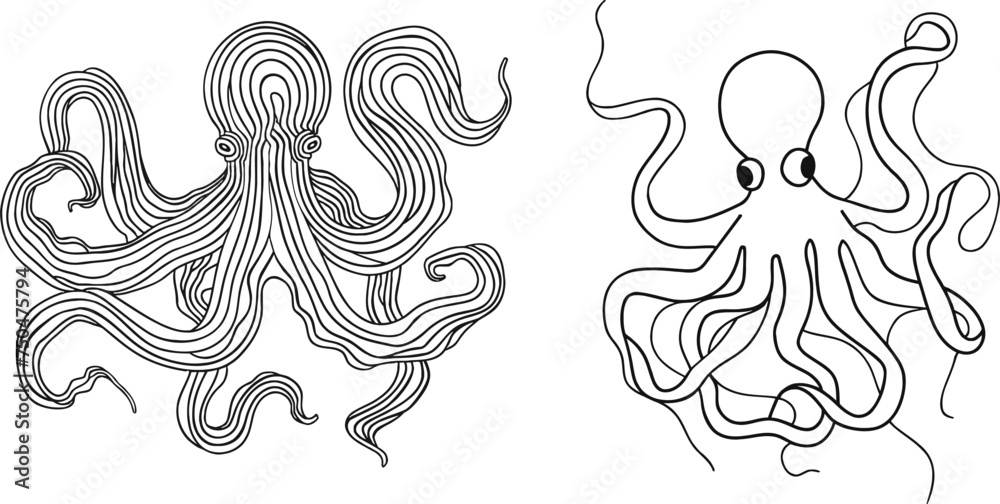 One line octopus, doodle vector illustration One line octopus, doodle vector illustration