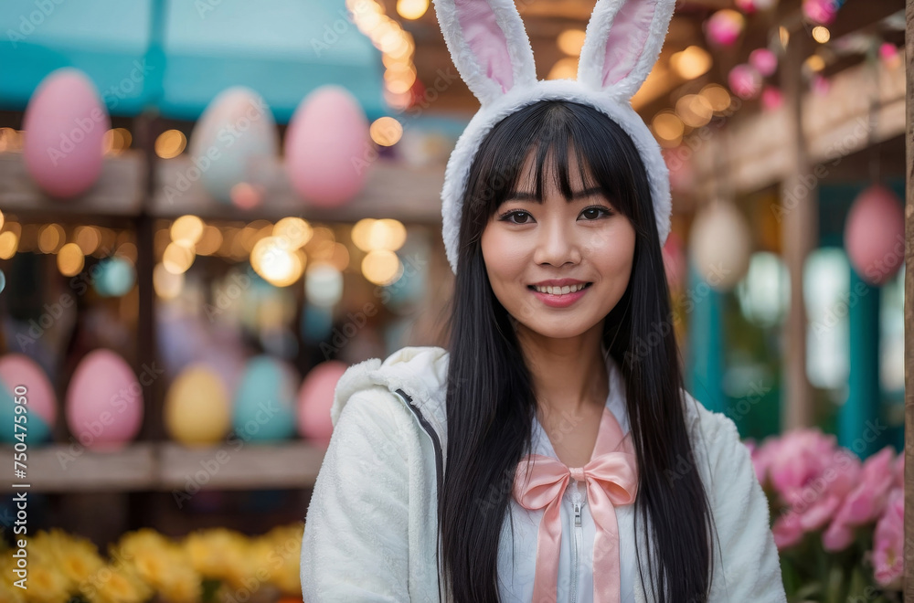 funny woman portrait with easter bunny