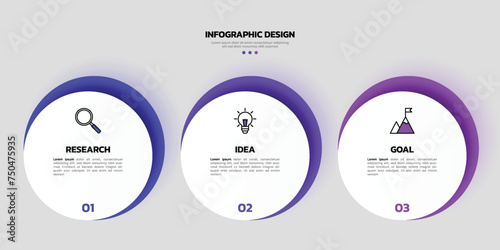 Modern business infographic template with 3 options or steps icons.