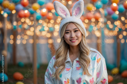 funny woman portrait with easter bunny