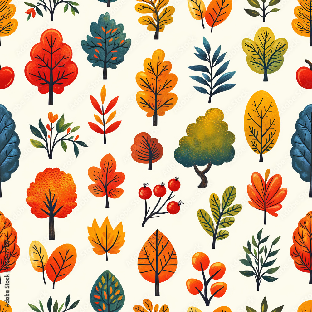 Obraz premium autumn Forest pattern, frameless pattern to enlarge and use as graphic element like background, tiles, ai generated