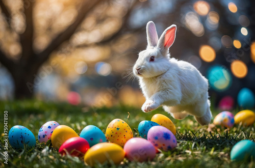 easter bunny jumping with easter eggs © Magic Art
