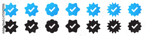 Verified profile badge set. Blue check mark. Social media account verification icons. Approved check mark with tick simbol. photo