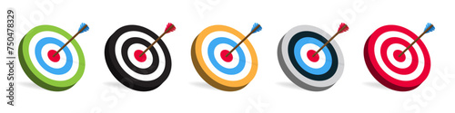 Archery target set with arrow. Goal achievement concept. Colorful Targets with arrow. Bullseye concept.