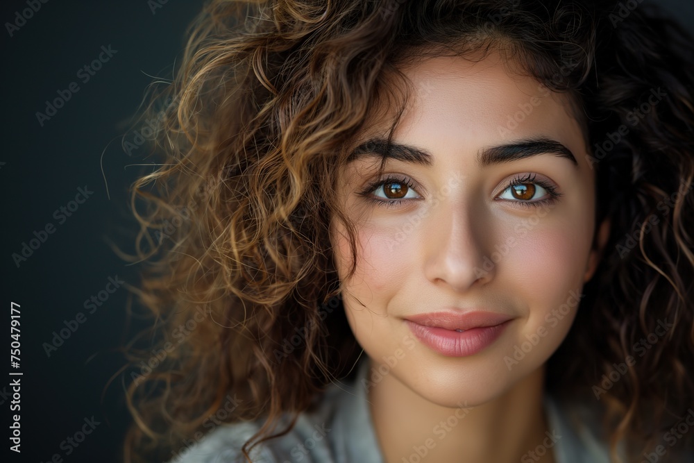 Detailed view of a multiethnic individual with curly hair. Detailed view of a multiethnic individual with curly hair.