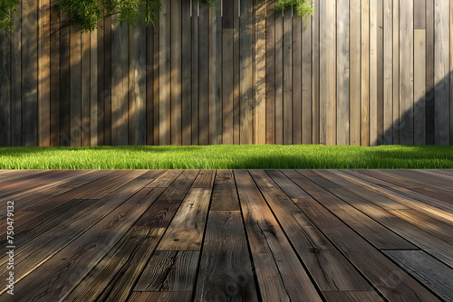 wood deck and grassy area with wooden fences