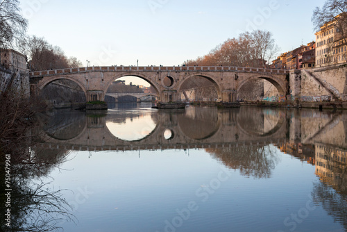 View of Ponte Sisto. It is a bridge in Rome's historic centre, Italy, spanning the river Tiber. It connects in Trastevere.