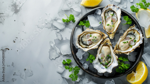 Oysters on a white background. Oysters with lemon on a white background. ousters close-up. black and white photo