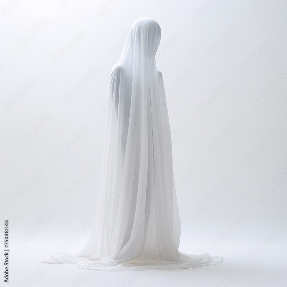 Woman in White Dress With Long Veil. Generative AI Woman in White Dress With Long Veil. Generative AI