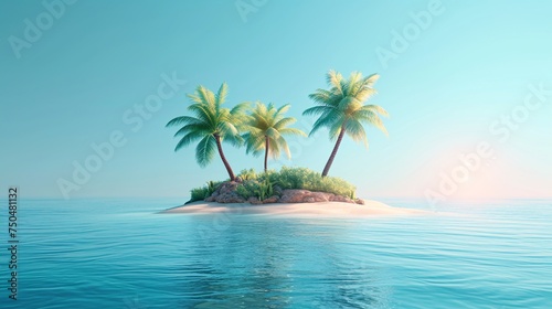 Palm Trees on Small Ocean Island. Generative AI