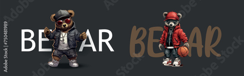 Teddy bear cartoon posing with sunglasses and, in the style of hip hop aesthetics. Vector illustration