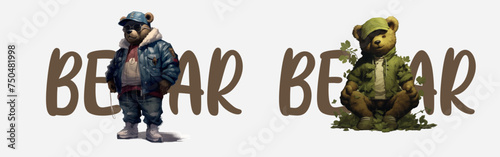 The teddy bear is dressed in a jacket, a baseball cap and glasses. Vector illustration