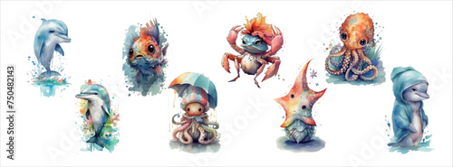 Safari Animal set fish. shell, dolphin, octopus in 3d style. Isolated vector illustration © Zaleman
