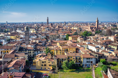 View of Verona, Italy, from the top of the panoramic terrace of San Zeno in Monte