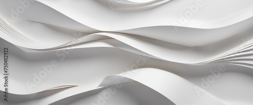 Abstract background of white folded paper ribbon. Minimalist wallpaper, curvy scroll. 3d render