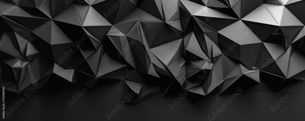 Black low poly triangles flat background Generative Ai 