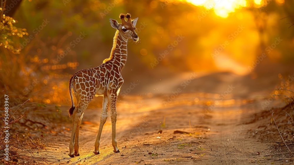 Giraffes graze in the fields amidst natural beauty. - obrazy, fototapety, plakaty 