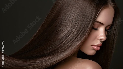 Serene Beauty With Luxurious Brown Hair. Generative AI