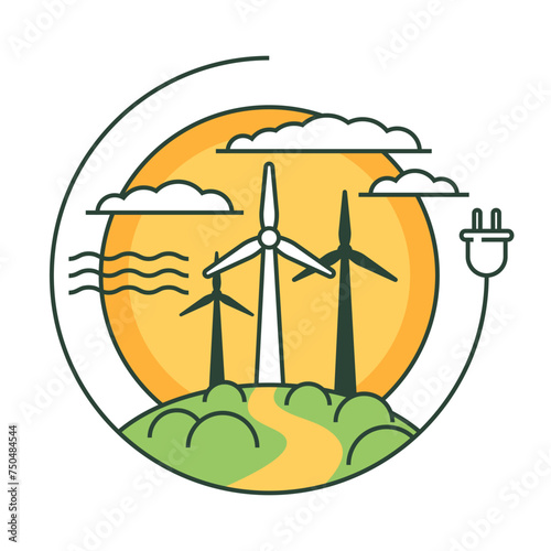 Wind energy - Abstract geometric badge, bold line