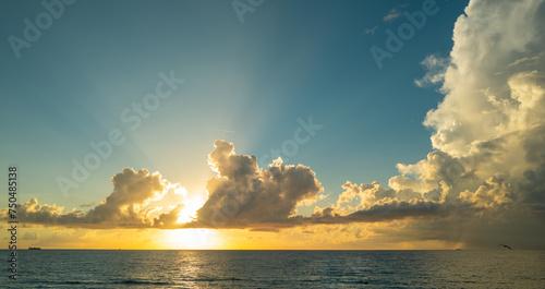 Dramatic sunset sky. sea. Calm sea with sunset sky through the clouds over. Sunset ocean and sky background. Tranquil seascape. Horizon over the sunset sea water. Calm sea with sunrise sky.