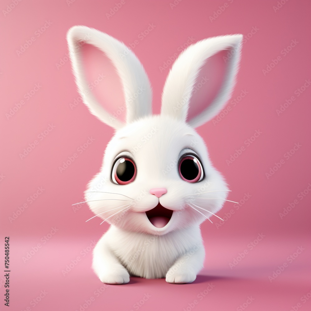 happy white 3d bunny with big eyes Infront of a pink background happy white 3d bunny with big eyes Infront of a pink background