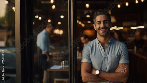 man standing smiling Invite customers to the restaurant
