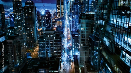 City Lights: Aerial View of Urban Nightlife. Generative ai