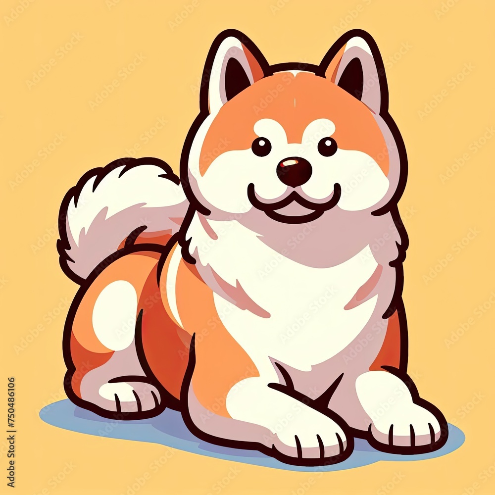 Pawsitively Charming: Illustrated Portrait of a Smiling Akita Inu Pawsitively Charming: Illustrated Portrait of a Smiling Akita Inu