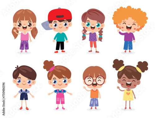 Set Of Little Cartoon Kids