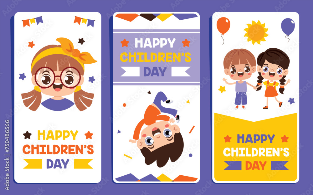 Fototapeta premium Template Design With Cartoon Kids